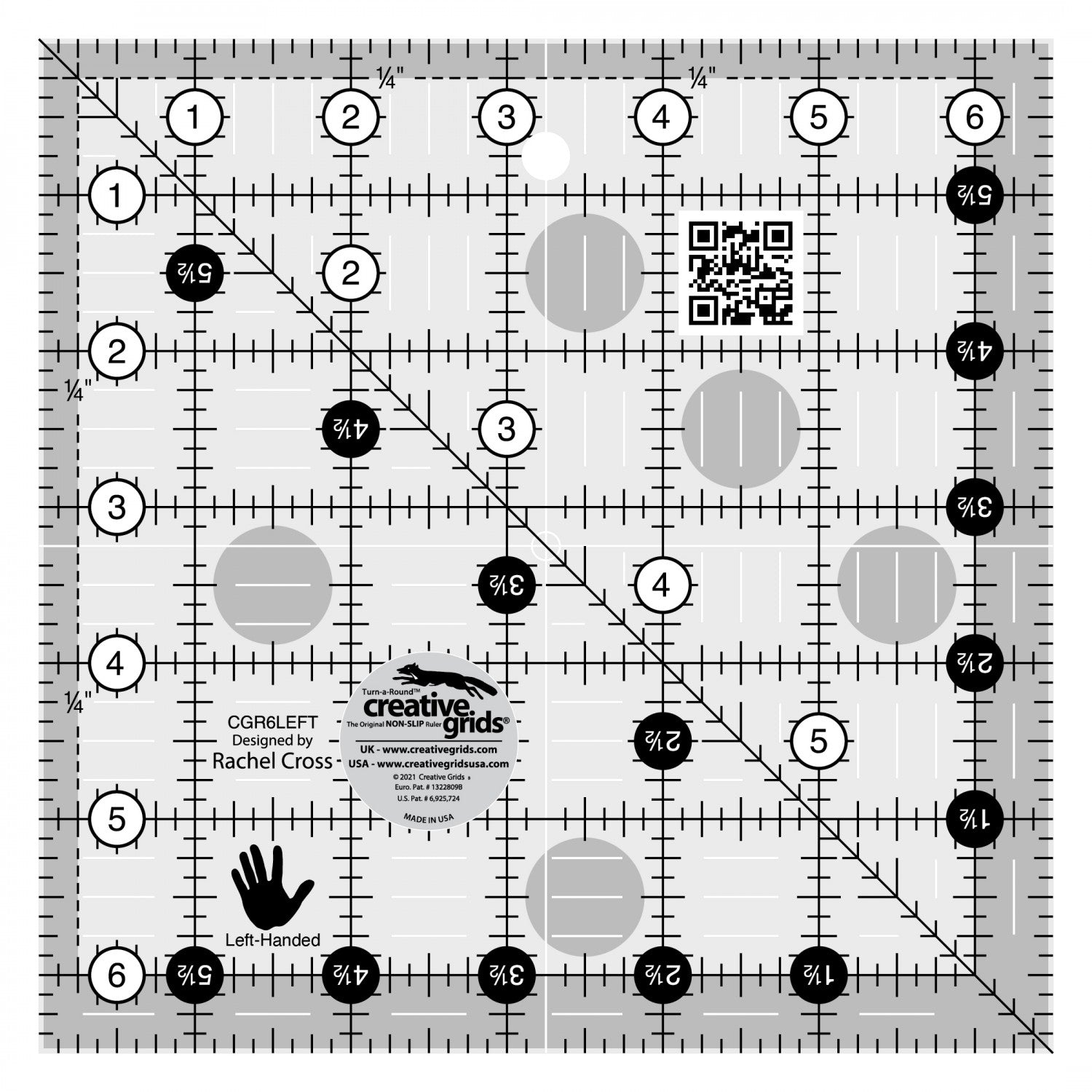 6-1/2" x 6-1/2" Ruler - LEFT HANDED - Creative Grids