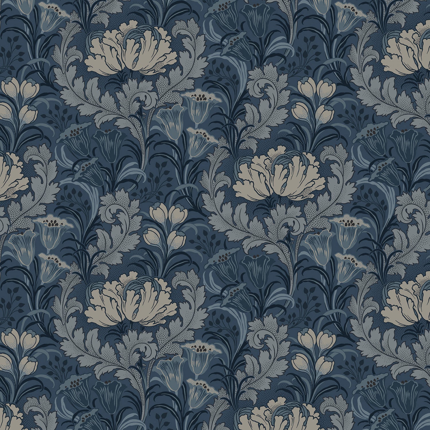 Floral With Acanthus Leaves -Navy