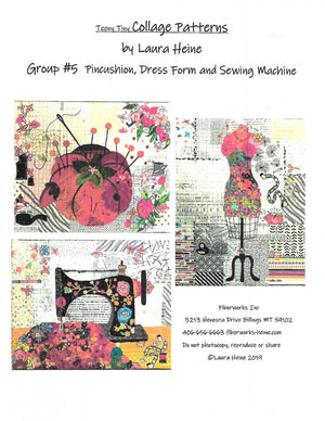 Teeny Tiny Collage Pattern Group #5 - Pincushion, Dress Form and Sewing Machine